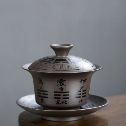 Yixing Purple Clay Gaiwan Handpainted Teacup Handmade Chinese Teaware Drinkware
