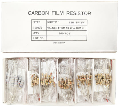 340 Piece Resistor Kit - Includes Assortment of ½ Watt, 1W, and 2W Resistors