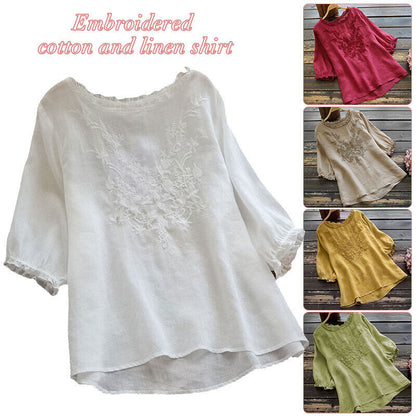 Women Summer Cotton Linen Shirt Casual Blouse Summer Baggy T-Shirt Tunic Tops