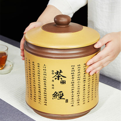 True Yixing Zisha Tea Canister For Pu'er Tea Cake Sealed Storage With Lid Carved
