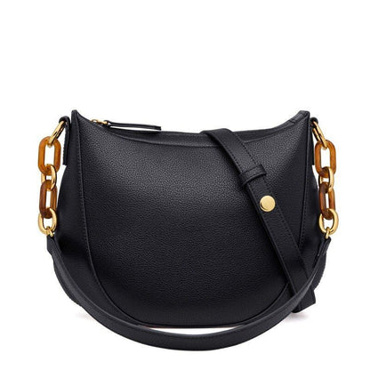 Cow Leather Shoulder Bag Handbag Elegant Black Purse 29*10*19CM Adjustable Strap
