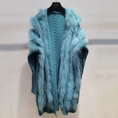 Warm Autumn Long Real Fox Fur Coat Long Sleeve Fashion Cardigan Outwear
