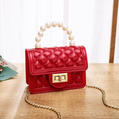 Women Bags Pearl Chain Pvc Mini Jelly Shoulder Bags Traveling Square Jelly Bag