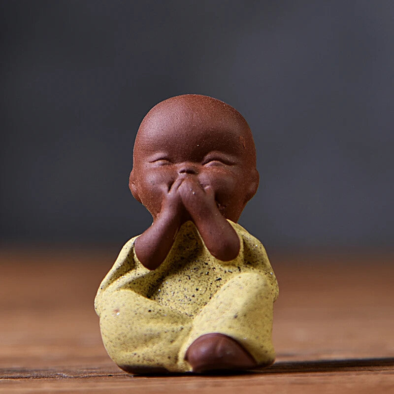 1PCS Purple Clay Small Buddha Statue Monk Figurine Boutique Tea Pet Tea Set