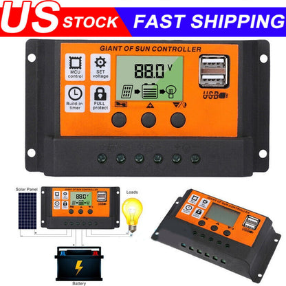 30-100A MPPT Solar Panel Regulator Charge Controller 12V/24V Auto Focus Tracking