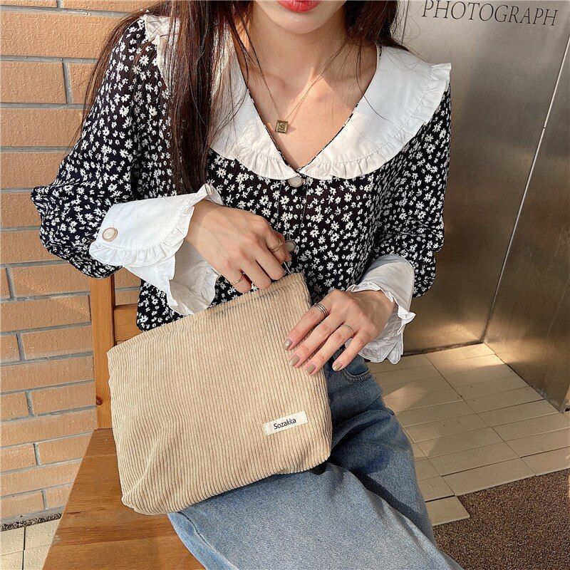 Solid Color Cosmetic Bag Clutch Large Makeup Organizer Bag Beauty Case Purse 1PC