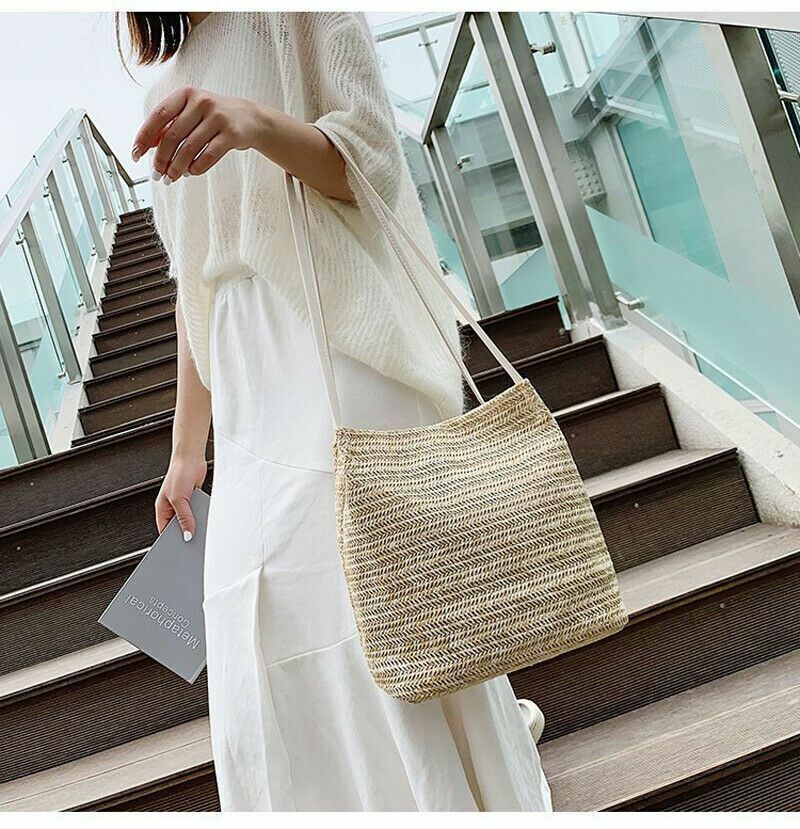 Bag Shoulder Bohemian Women Handbag Beach Hand Woven Rattan Straw Summer Large