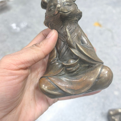 Pure Copper Zen Fox Statue Meditation Home Car Decor Five Immortals Figurine