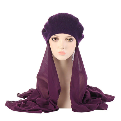 Women's Beret Hat Chiffon Scarf Instant Hijab Shawls Wrap Headsacrf Bandana Caps