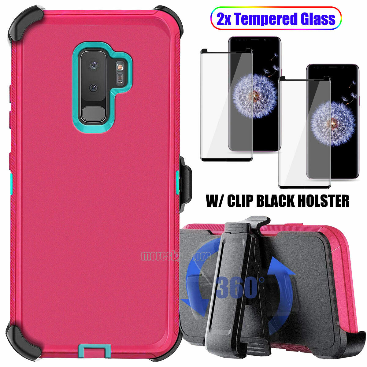 Case Clip Holster Cover,Tempered Glass Protector For Samsung Galaxy S9 / S9 Plus