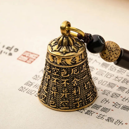 Pure Brass Bell Car Key Chain Pendant Engraved Buddhist Scripture Sutra