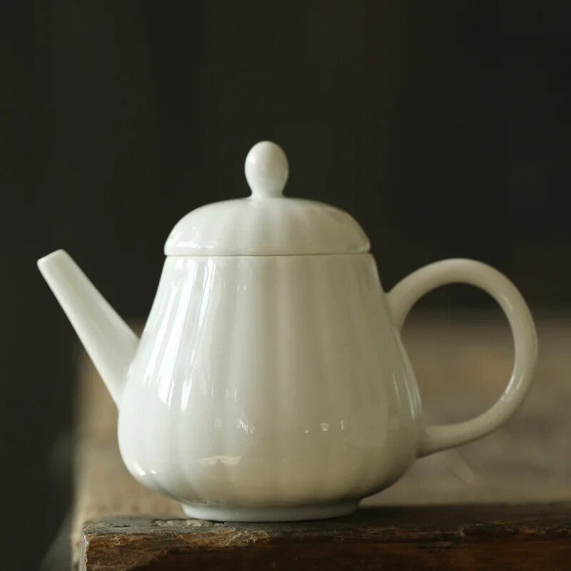 1pc 4.92" White Porcelain Celadon Ceramic Teapot Filter Simple Retro Teapot Gift