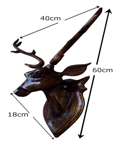 Handcrafted Wood Deer Head with Horn Sculpture Figurine Showpiece Wall Decor