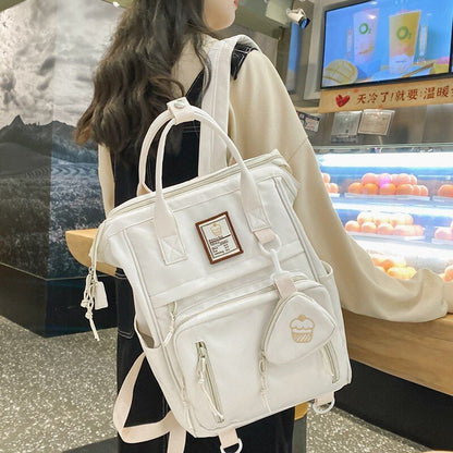 Backpack Nylon Daypack Large Travel Bag Student School Bag 25*16*39CM Blue Beige