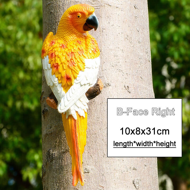 Resin Parrot Statue Wall Mounted Outdoor Garden Tree Decoration Animal Sculpture-