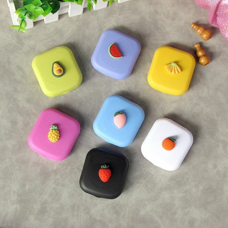 Contact Lens Case Box Mirror Women Mini Square Lovely Eyes Container Bag Travel