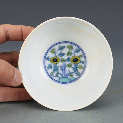 3.5" China Ming Doucai Porcelain Pottery Handmade Animal Kylin Cup Bowl