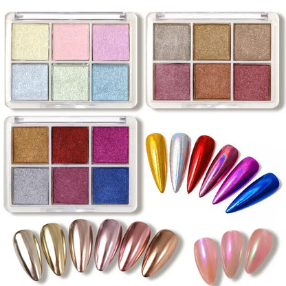Nail Art Glitters 6 Colors Powder Metallic Laser Holographic Pigment Dust Polish