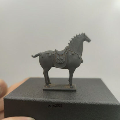 China Tang Horse Model Statue Solid Old Brass Car Ornament Tea Pet Table Decor