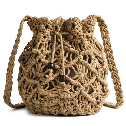 Cotton Rope Woven Shoulder Bag Handmade Knitted Bucket Bag Handbags 16*20*10 CM