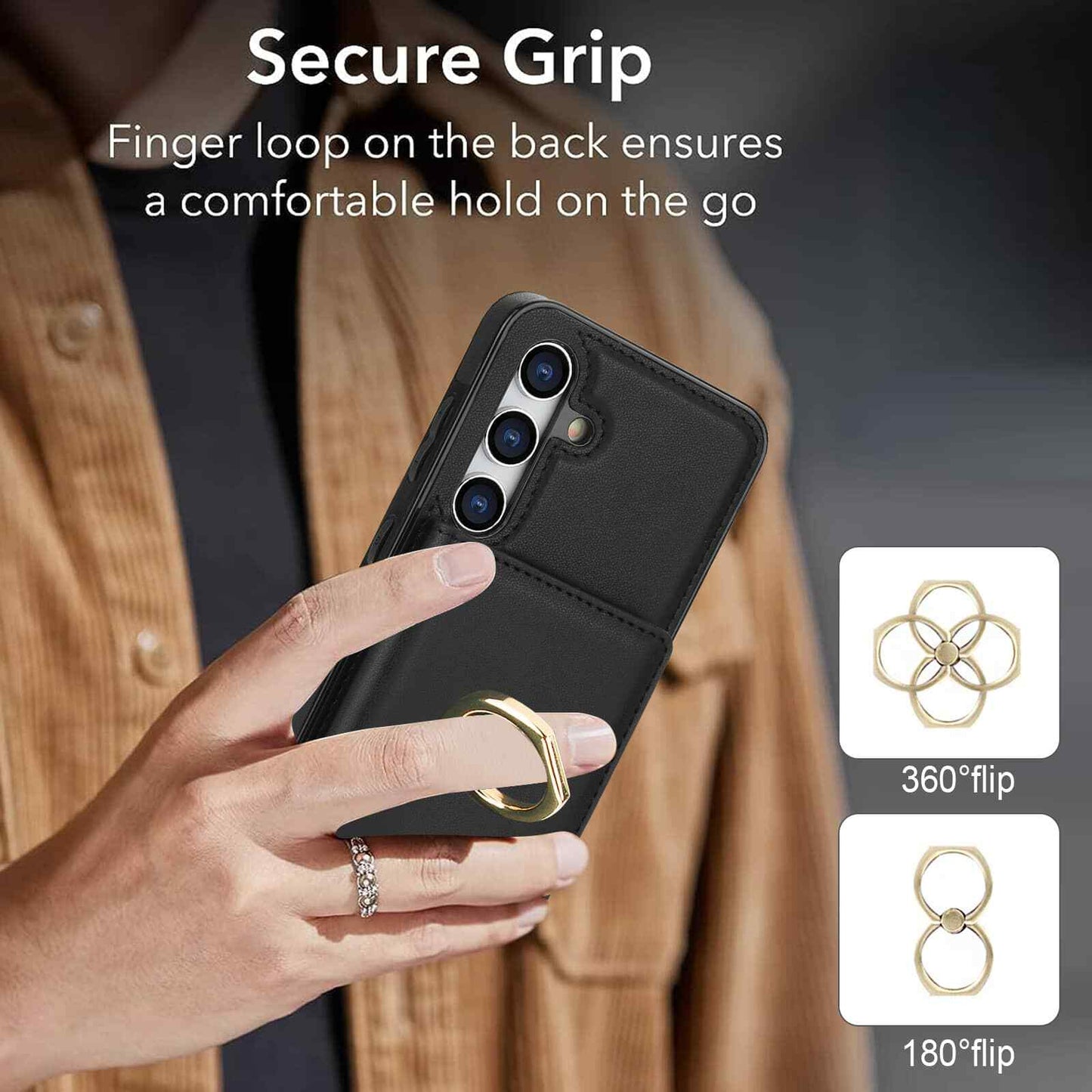 Wallet Case for Samsung Galaxy S24 FE with Card Holder & 360° Rotation Ring