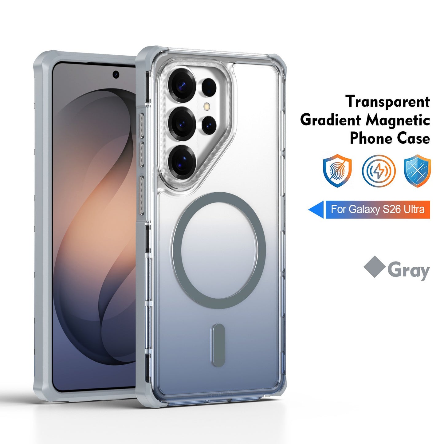 For Samsung S26 Ultra/25/24/23 Gradient Color Magnetic Transparent Phone Case