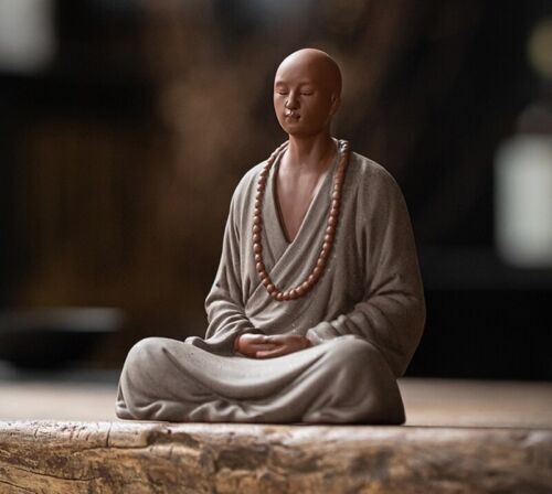 5.1" Chinese Zi Sha Sand Monk Statue Buddha Buddhism Zen Praying Figure Decor