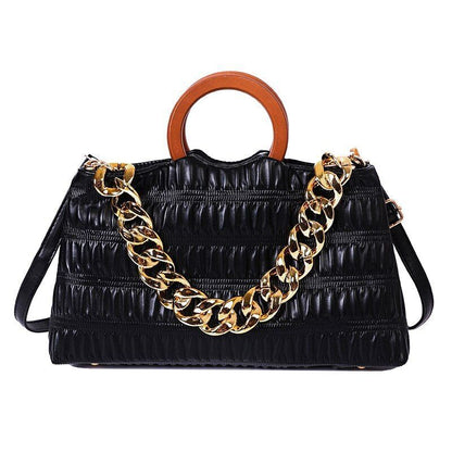 Thick Chain Shell Bag Synthetic Leather Crossbody Purse Wooden Handle 17*33*8 CM