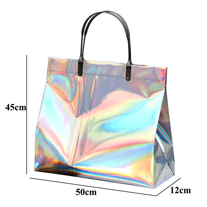 Reusable Shopping Bags Waterproof Storage Bag PVC Laser Tote Shopping Bag Large