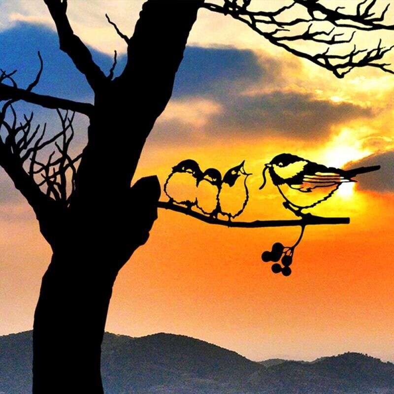 Metal Statue Rustic Hanging Decoration Sign Outdoor Bird Tree Yard Metal Art