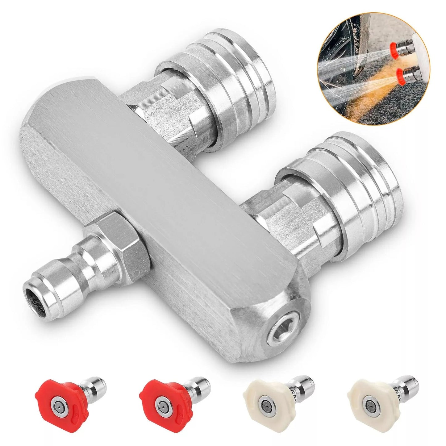 5000PSI Dual Pressure Washer Nozzle 1/4" Quick Connect With 4* Spray Tips Parts