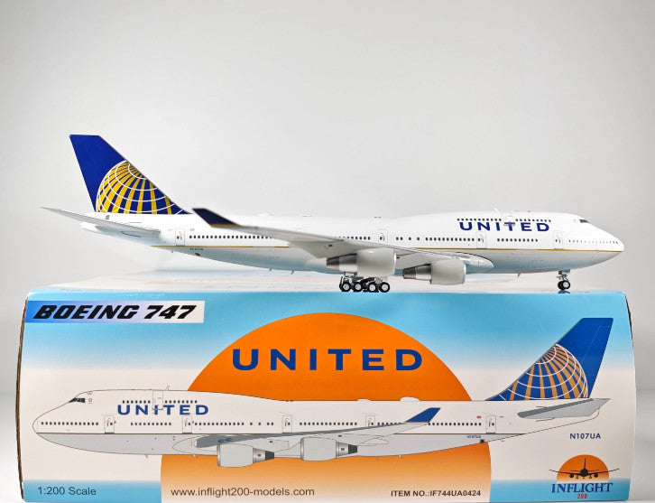 1:200 InFlight UNITED Boeing 747 N107UA Passenger Airplane Diecast Plane Model
