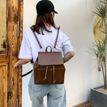 Synthetic Leather Backpack School Bags Drawstring Rucksack 19*27*15 CM Traveling