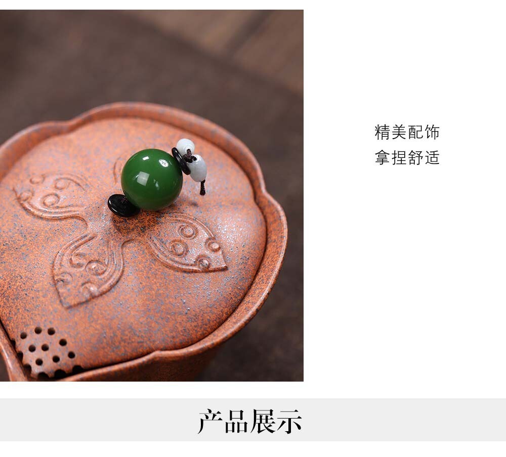 3pcs of set chinese Yixing Handmade Zisha firewood GaiWan tea cup Gongfu tureen