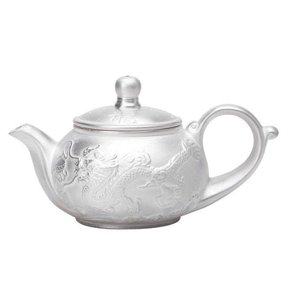 240ml Fine Chinese Style Dragon and Phoenix Auspicious Pure Silver Kungfu Teapot