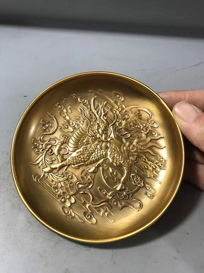 Chinese bronze kirin statue collectable tea pet plate home decor Art gift