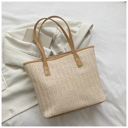 Women Jute Shoulder Handbag Tote Bag for Travel Beach Park Grocery Shopping