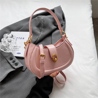Saddle Shoulder Cossbody Bags Women Short Handle Half Moon PU Leather Handbags