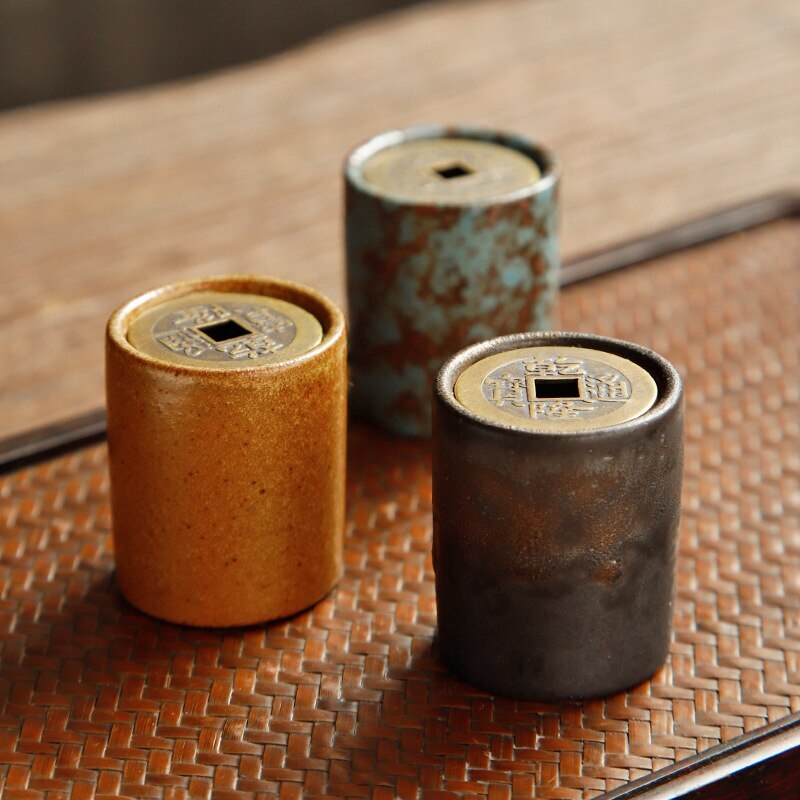 1pc Ceramic Copper Coin Cover Purple Clay Pot Cover Holder Kung Fu Tea Utensils