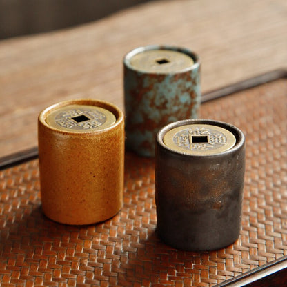 1pc Ceramic Copper Coin Cover Purple Clay Pot Cover Holder Kung Fu Tea Utensils