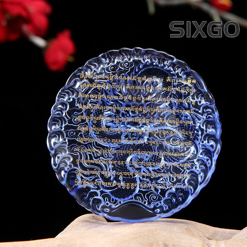 Natural Blue Crystal Hand Carved Chinese Zodiac Dragon Pendant Buddhist Necklace
