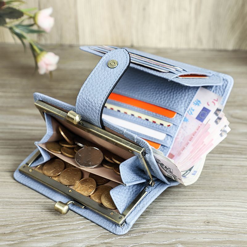 Kiss Lock Wallet RFID Genuine Leather Metal Frame Card Holder Coin Purse Handbag