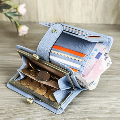 Kiss Lock Wallet RFID Genuine Leather Metal Frame Card Holder Coin Purse Handbag