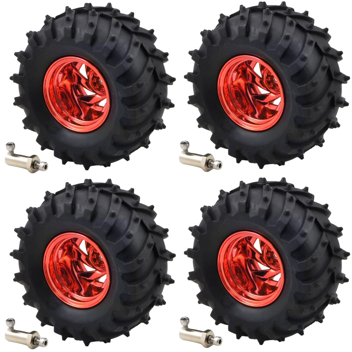 4 Pack Dagu 120mm Spiked Rubber Wheels for RC / Robotics, 60mm Width, 4mm Axle