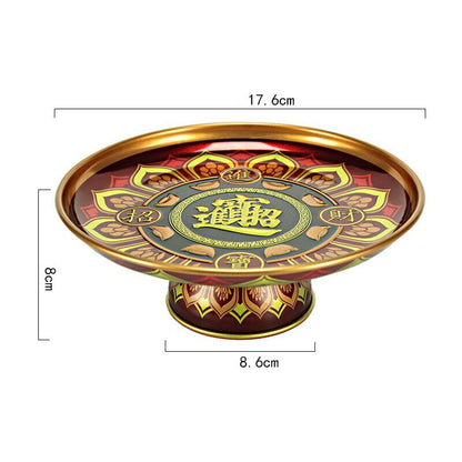 17.6cm China Metal Fruit Dish Buddhist Supplies Tribute Plate Buddha Hall Decor