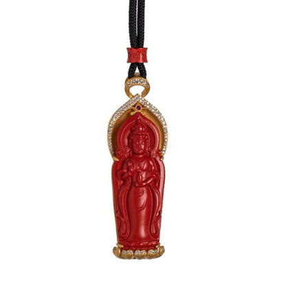 Buddhist Cinnabar Pendant Guanyin Bodhisattva Necklace Pendant Talisman