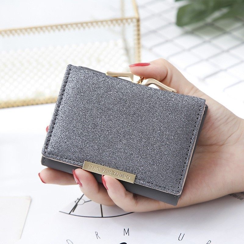 Shiny Wallet Three Fold Wallet Coin Pocket Purse Simple Clutch Bags Polyester