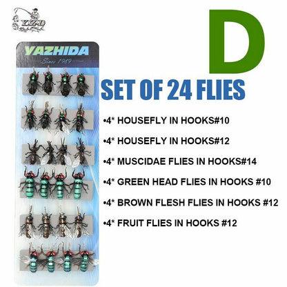 Fly Fishing Flies Sets 12pcs Mosquito Housefly Realistic Insect Lure Trout Kits
