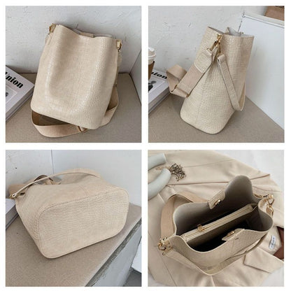 Vintage Crocodile Pattern Crossbody Bags Women Leather Shoulder Handbags Large