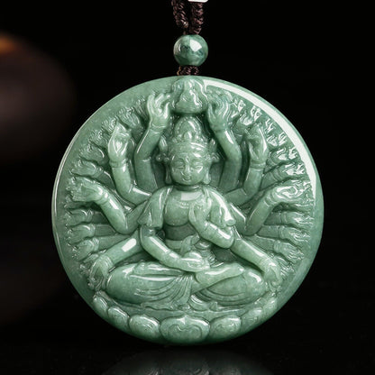 Natural Grade A Jadeite Green Thousand-handed Guanyin Buddha Pendant